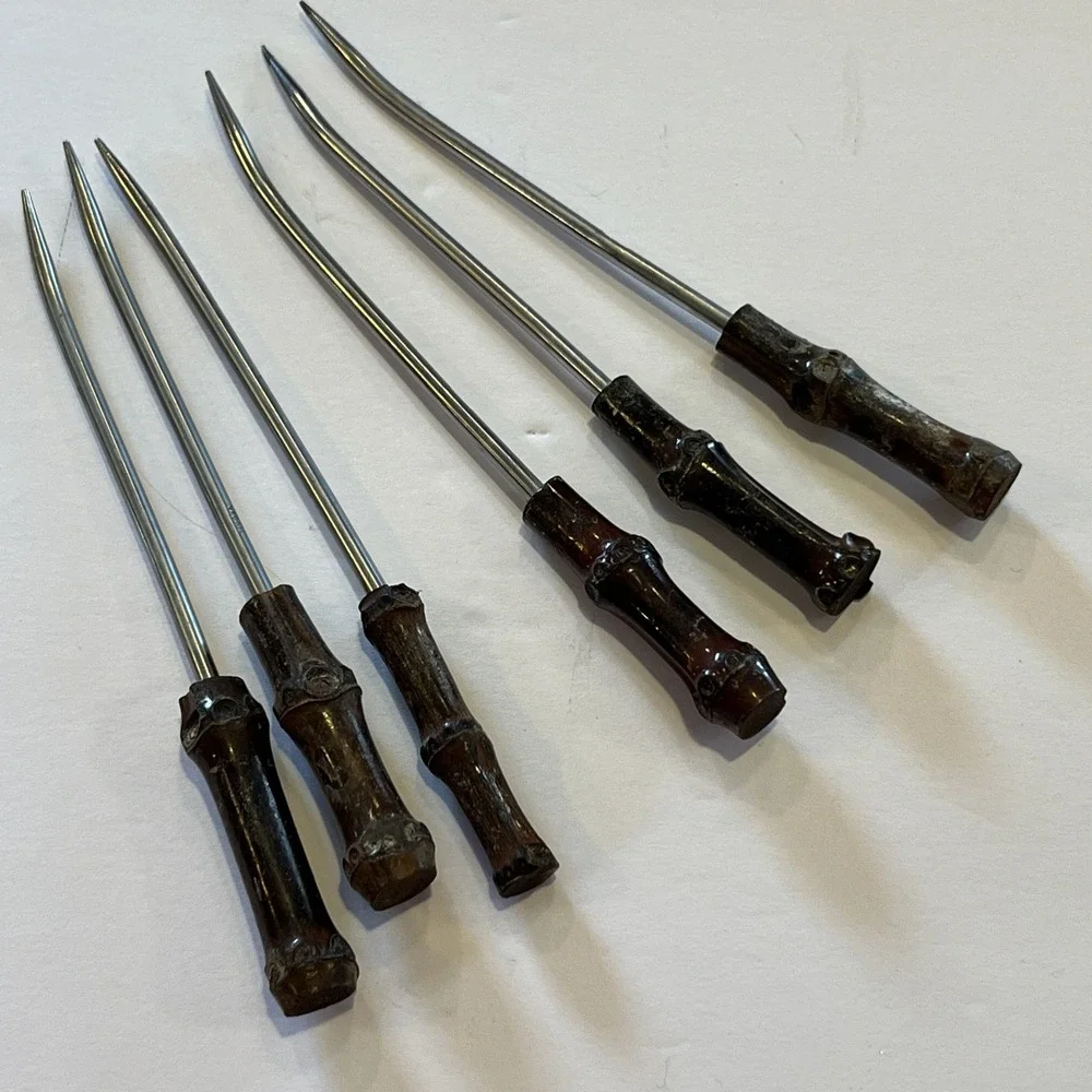 Vintage Stainless Steel Wooden Handle Nut Cracker Set
